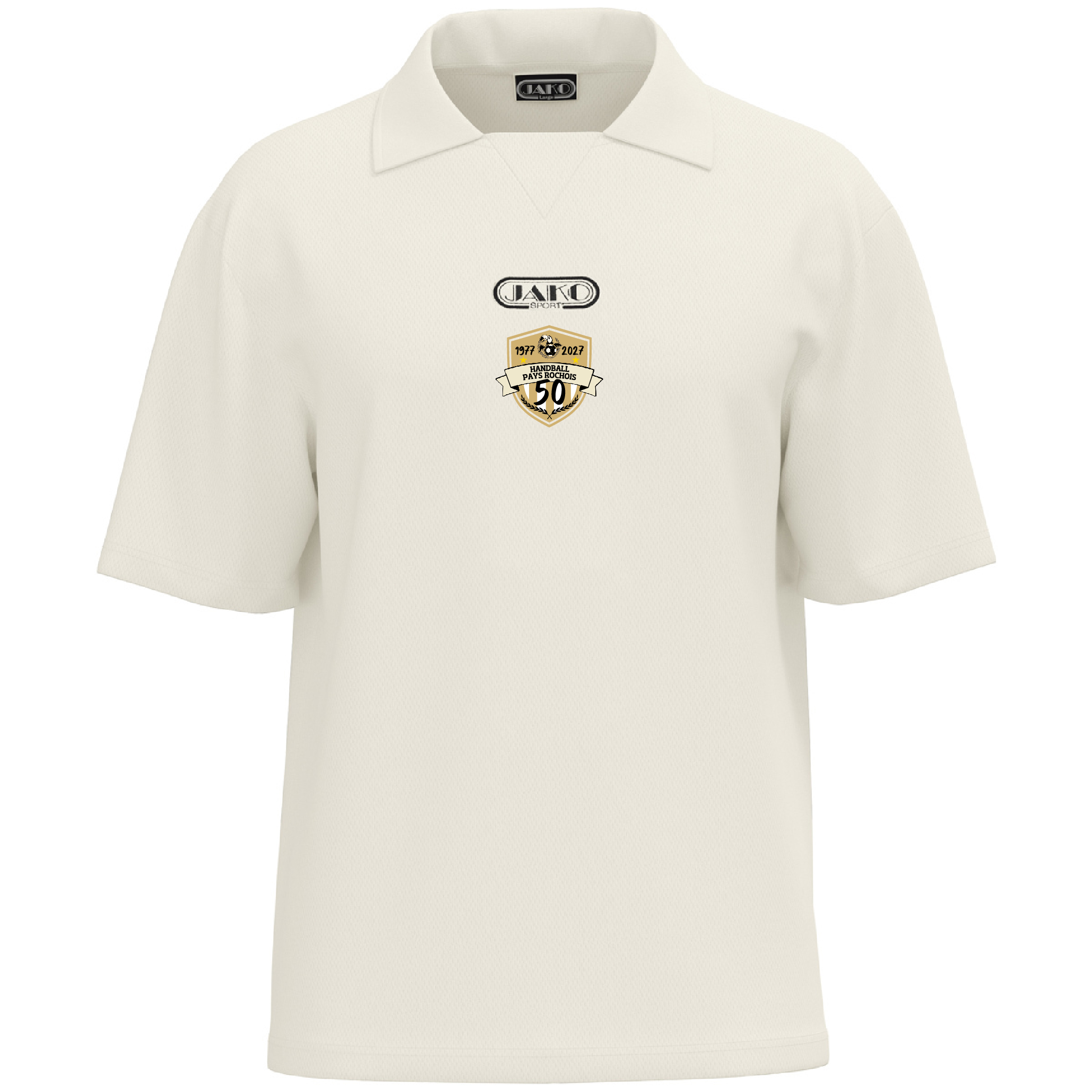 Polo JAKO Wardrobe écru oversize avec logo du cinquantenaire Handball Pays Rochois 1977-2027