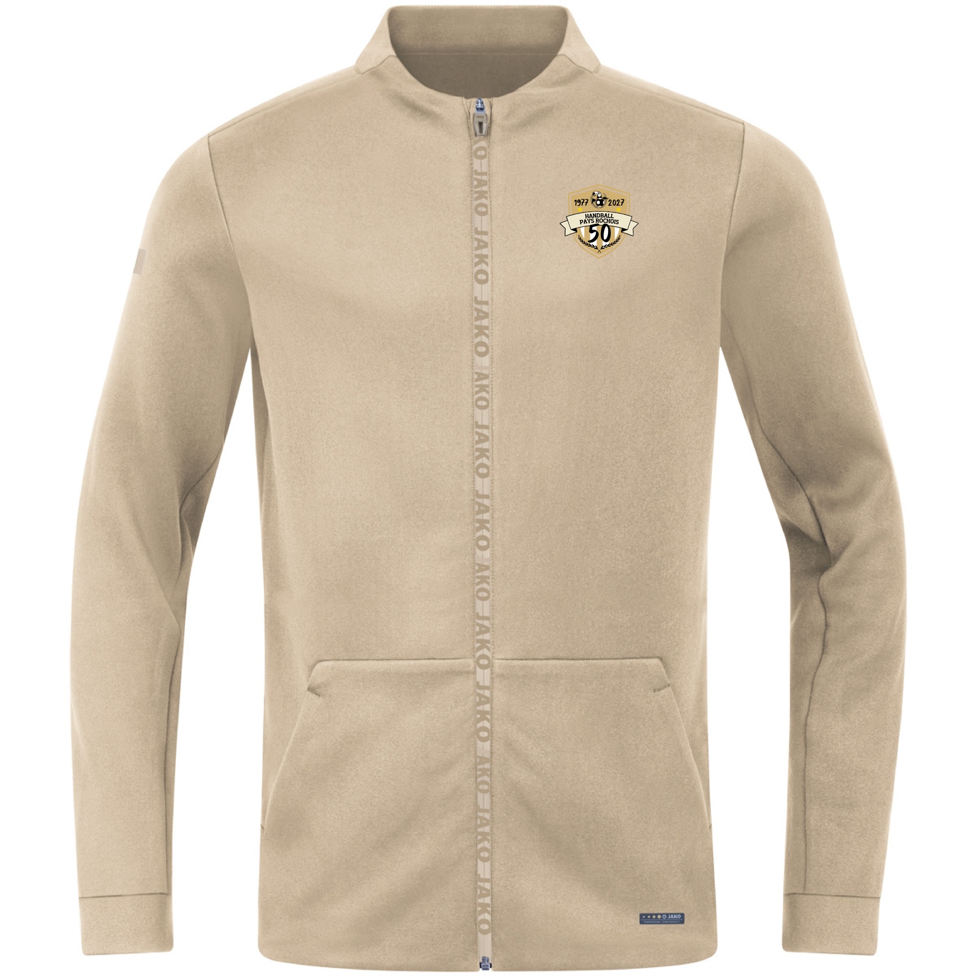 Veste JAKO Pro Casual beige avec logo du cinquantenaire Handball Pays Rochois 1977-2027